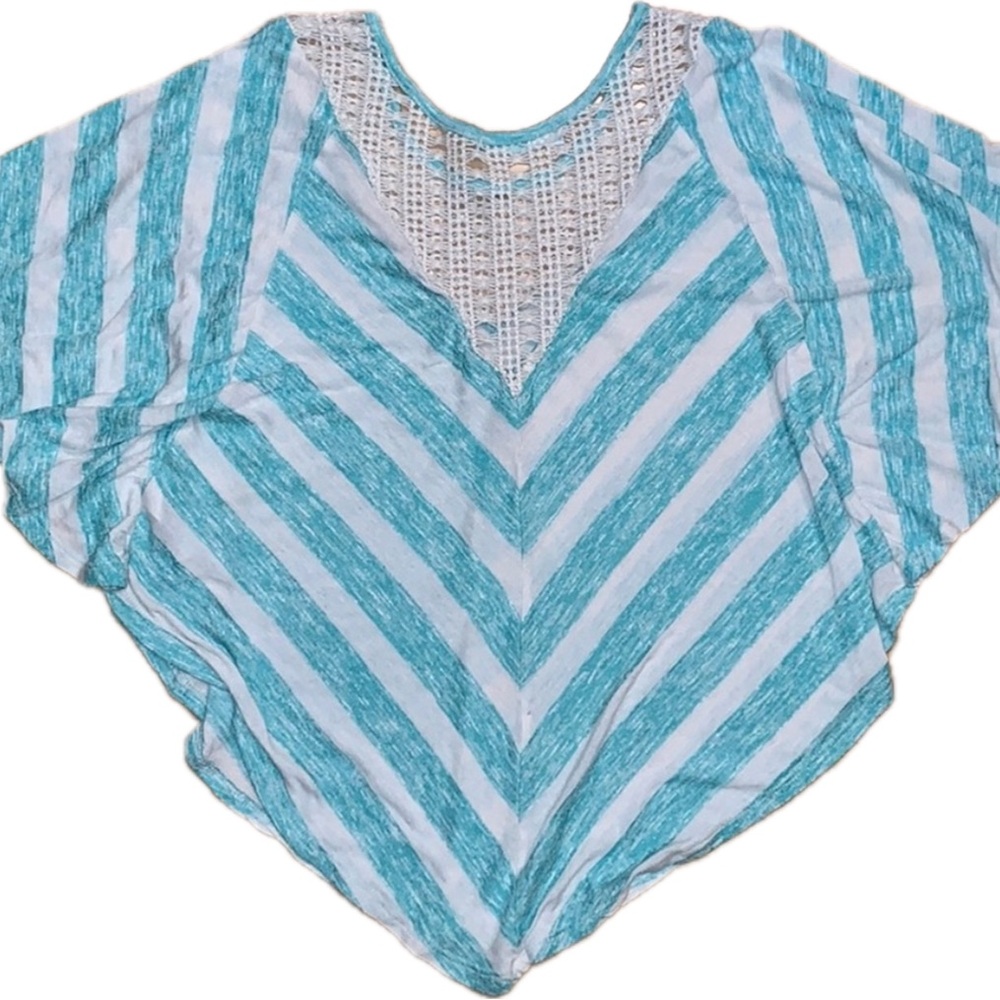 Maurices Chevron Lace Top Dohlman Sleeves Blue White Whimsy Fairy Women’s Small